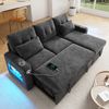 Ecksofa Schlafsofa aus Chenille mit Bettkasten, USB-Anschluss & LED, 206x131x85 cm, Grau Bild 5