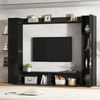 Merax Wohnwand, Vitrinen Türanschlag wechselbar,(Set, 4-St), Kompaktwohnwand mit viel Stauraum, TV-Schrank, Vitrine, Aufbewahrungsschrank, speziell für das Wohnzimmer, Schwarz Bild 5