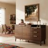Kommode 120x40x77 cm mit 3 Schubladen & Doppeltürschrank – Eiche-Dekor, Marmor-Optik, höhenverstellbare Ablage Bild 3
