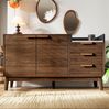 Kommode 120x40x77 cm mit 3 Schubladen & Doppeltürschrank – Eiche-Dekor, Marmor-Optik, höhenverstellbare Ablage Bild 2