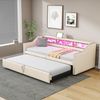 Polsterbett 90/180×200 cm aus Leinenstoff mit Stauraum, LED-Beleuchtung und USB-Buchse Bild 2