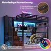 Hochbett mit RGB LED-Streifen, Schreibtisch, Treppe, Regal, Wandgitter, USB, Type-C, 90x200cm, Kinderbett, Metallbett Bild 4