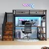 Hochbett mit RGB LED-Streifen, Schreibtisch, Treppe, Regal, Wandgitter, USB, Type-C, 90x200cm, Kinderbett, Metallbett Bild 2