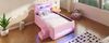 Plattformbett 90x200 cm mit LED, Schublade & Treppe in Rosa/Weiß, ohne Matratze Bild 5