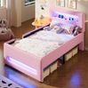 Plattformbett 90x200 cm mit LED, Schublade & Treppe in Rosa/Weiß, ohne Matratze Bild 3