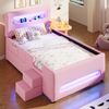 Plattformbett 90x200 cm mit LED, Schublade & Treppe in Rosa/Weiß, ohne Matratze Bild 2