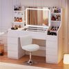 HOMALL Schminktisch Dreifarbiger, LED-beleuchteter Schminktisch Extra großer Stauraum (Maße: 135 × 40 × 137 cm, Arbeitsplatte aus gehärtetem Glas, mit 7 offenen Ablagefächern + 9 Schubladen, 2 Steckdosen + 1 USB-Anschluss + 1 Typ-C-Anschluss, Halterung... Bild 3