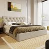 Merax Doppelbett 140x200 Polsterbett aus Leinen mit Lattenrost & Hydraulische Stauraum Beige Bild 5