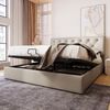 Merax Doppelbett 140x200 Polsterbett aus Leinen mit Lattenrost & Hydraulische Stauraum Beige Bild 3