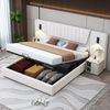Merax Polsterbett mit Leselampe USB-Ladeanschluss, Samt beige, 180x200 cm Bild 3