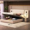 Merax Polsterbett mit Leselampe USB-Ladeanschluss, Samt beige, 180x200 cm Bild 2