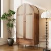 Merax Kleiderschrank mit Stofftüren, Schublade & Kleiderstange (79Lx50Bx175H Kommode, 1-St, für Gäste- & Ankleidezimmer) Garderobenschrank mit Holzfüßen und Walnussoptik für Schlafzimmer Bild 3