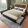 Merax Bettgestell mit LED-Beleuchtungsleiste und 4 Schubladen, Doppelbett Polsterbett 160x200cm, Höhenverstellbarem Kopfteil, Funktionsbett, PU Schwarz (Ohne Matratze) Bild 3