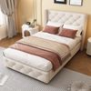 Polsterbett 90x200 cm, gepolstert mit Leinenbezug, Knopf-Tufting und Nietenverzierung,Beige Bild 2