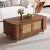 Couchtisch mit Rattan-Schiebetüren, abgerundete Ecken, Stauraum, MDF, Holzoptik, Wohnzimmertisch, Modernes Design Bild 5