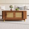 Couchtisch mit Rattan-Schiebetüren, abgerundete Ecken, Stauraum, MDF, Holzoptik, Wohnzimmertisch, Modernes Design Bild 2