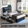Novelux Polsterbett 90x200 cm mit USB, kabellosem Laden, LED und 4 Schubladen – PU in Schwarz, Bettgestell ohne Matratze für Jugendzimmer Bild 3