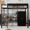 Etagenbett 90×200 cm mit Rausfallschutz, Tisch und Kleiderschrank, Schwarz, ohne Matratze Bild 2