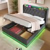 Polsterbett 140x200 cm aus Leinen mit Stauraum und 360° LED-Beleuchtung Bild 3