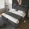 Polsterbett 140x200 cm aus Leinen mit Stauraum und 360° LED-Beleuchtung Bild 2