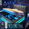 Polsterbett 140x200 cm aus Leinen mit Stauraum und 360° LED-Beleuchtung Bild 4