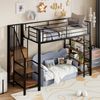 Hochbett 90x200 cm mit Treppe, Stauraum, Kleiderschrank & Regalen, Metall, Schwarz, ohne Matratze Bild 2