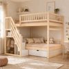 Massivholz-Etagenbett 140*200cm, Mit Hohem Sicherheitsgitter, Mit Lattenrost, Sicherheitsleiter mit Stauraum, Mit Stauschubladen, Kinderbett Junior Doppelbett, Holzfarbe Bild 2