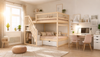 Massivholz-Etagenbett 140*200cm, Mit Hohem Sicherheitsgitter, Mit Lattenrost, Sicherheitsleiter mit Stauraum, Mit Stauschubladen, Kinderbett Junior Doppelbett, Holzfarbe Bild 4