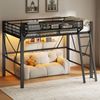 Merax Hochbett, Metall Kinderbett 140x200 cm mit Aufbewahrungskorb & LED-Beleuchtung, Schwarz Bild 2