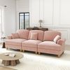 Flieks 3-Sitzer Sofa, Modular Sofa mit 3 Kissen, abnehmbarer Volant, Flared-Armlehnen & Holzbeinen, Chenille, Rosa Bild 2