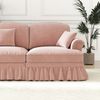 Flieks 3-Sitzer Sofa, Modular Sofa mit 3 Kissen, abnehmbarer Volant, Flared-Armlehnen & Holzbeinen, Chenille, Rosa Bild 5