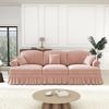 Flieks 3-Sitzer Sofa, Modular Sofa mit 3 Kissen, abnehmbarer Volant, Flared-Armlehnen & Holzbeinen, Chenille, Rosa Bild 3
