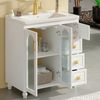 Badezimmerschrank 80 cm weiß Hochglanz-Porzellanbecken 2+1 Türen 3 Schubladen Glasleiste Bild 3