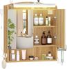 Spiegelschrank mit Beleuchtung, mit Spiegel, Haartrockner-Halter und Haken, mit Stecker, Verstellbarer Etagen, Holz/Metall Helle Eiche, 16,5 x 60 x 68,5 cm Bild 2