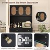 Holz Küchenschrank mit Rattantüren & 2 Steckdosen & 2 USB-Anschlüssen Buffetschrank Schwarz Bild 5