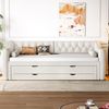 Tagesbett 90x200 cm mit Ausziehbett, drei Schubladen und LED-Beleuchtung – gepolstert in Beige Bild 2