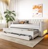 Tagesbett 90x200 cm mit Ausziehbett, drei Schubladen und LED-Beleuchtung – gepolstert in Beige Bild 3