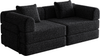 Schlafsofa in Schwarz aus Chenille mit Armlehnen-Ablagefach, Stahlrahmen und vielseitiger Konfiguration,69.8x183.8x91.4 cm Bild 5