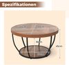 Couchtisch rund Sofatisch Holz mit 2 Ebenen &Metallrahmen Wohnzimmertisch Kafeetisch Natur Bild 3