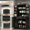 Merax 182cm Küchenschrank, multifunktionaler Hochschrank, Sideboard mit zwei Regaltüren, Staufächern und innenliegender Schublade, Schwarz Bild 5