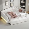 Gepolstertes 140x200 cm Tagesbett mit LED-Gürtel und Ausziehbett, Beige Bild 4