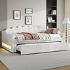 Gepolstertes 140x200 cm Tagesbett mit LED-Gürtel und Ausziehbett, Beige Bild 2