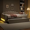 Gepolstertes 140x200 cm Tagesbett mit LED-Gürtel und Ausziehbett, Beige Bild 5