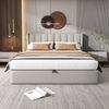 Flieks Polsterbett, LED Stauraumbett Doppelbett mit USB/ Verstellbarem Kopfteil 140x200cm Bild 3