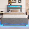 Polsterbett Leinen mit LED, Stauraum & USB-Anschluss, 90x200 cm, Grau, ohne Matratze Bild 4