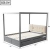 Graues Zeltbett 140x200 cm Mit Schubladen Und Gepolsterter Rückenlehne Kinderbett Massivholz Zeltdesign Spielbett Traumzelt Stauraum Bett Moskitonetz Option Schlafzimmer Bett Grau Bild 3