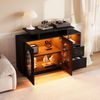 Flieks Sideboard mit LED-Beleuchtung, Vitrinenschrank mit ovalen Glastüren , 120 x 40 x 80cm, praktischer Stauraum, Schwarz Bild 3