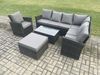 Fimous 8 Sitzer Hoher Rücken Rattan Gartenmöbel Set Polyrattan Ecksofa Set mit Rechteckiger Couchtisch Großer Fußhocker Sesseln Dunkelgrau gemischt Bild 2