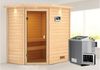 Karibu Jella Ecksauna mit Dachkranz + 9kW BIO-Kombiofen mit ext. Steuerung Easy Bild 1