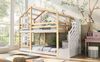 Kinder-Etagenbett Massivholz, Baumhaus-Design mit Schubladentreppe, 90x200 cm, Natur & Weiß, ohne Matratze Bild 2
